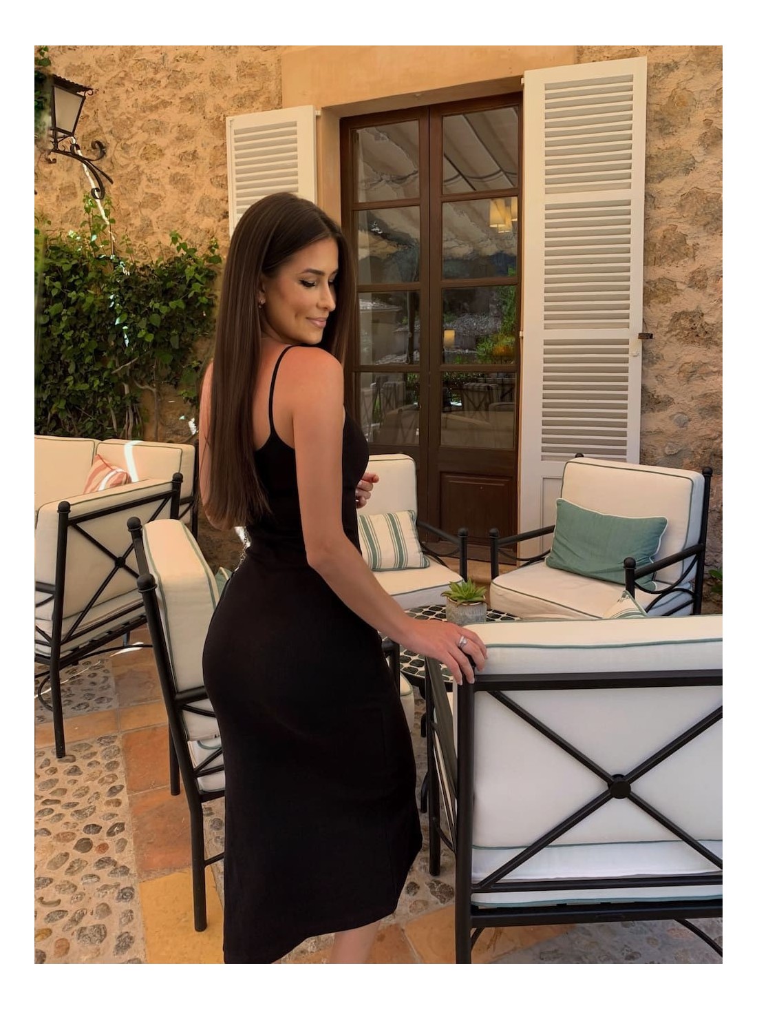 Midi dress with a slit, black FG667 - Online store - Boutique